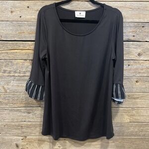 Betsey's Boutique Shop Women's BLACK STRIPED SLEEVED FLUTTER Top‎ Size XL